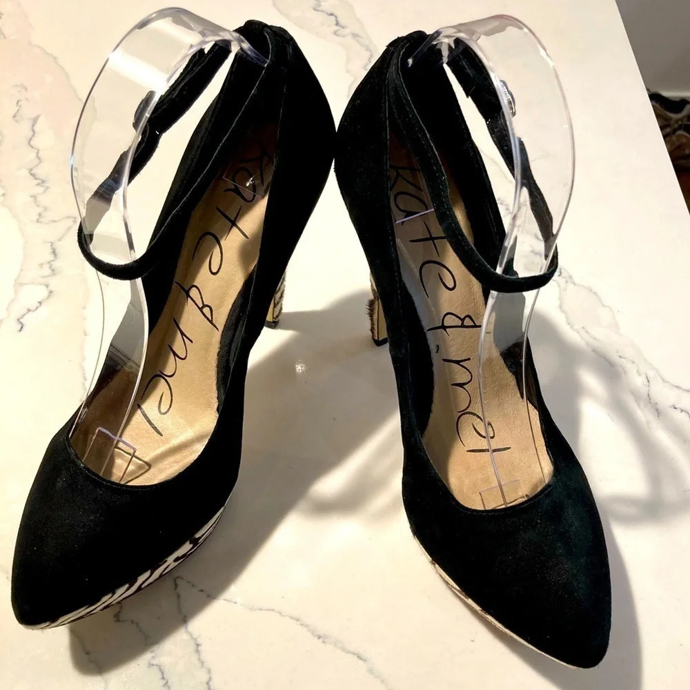 KATE & ME Sz 9.5 Suede Pony Hair Zebra Accents On  Heel and Platform Heels